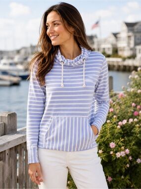 J.Crew Striped Cowl Neck Hoodie Pullover Periwinkle Blue White XXS